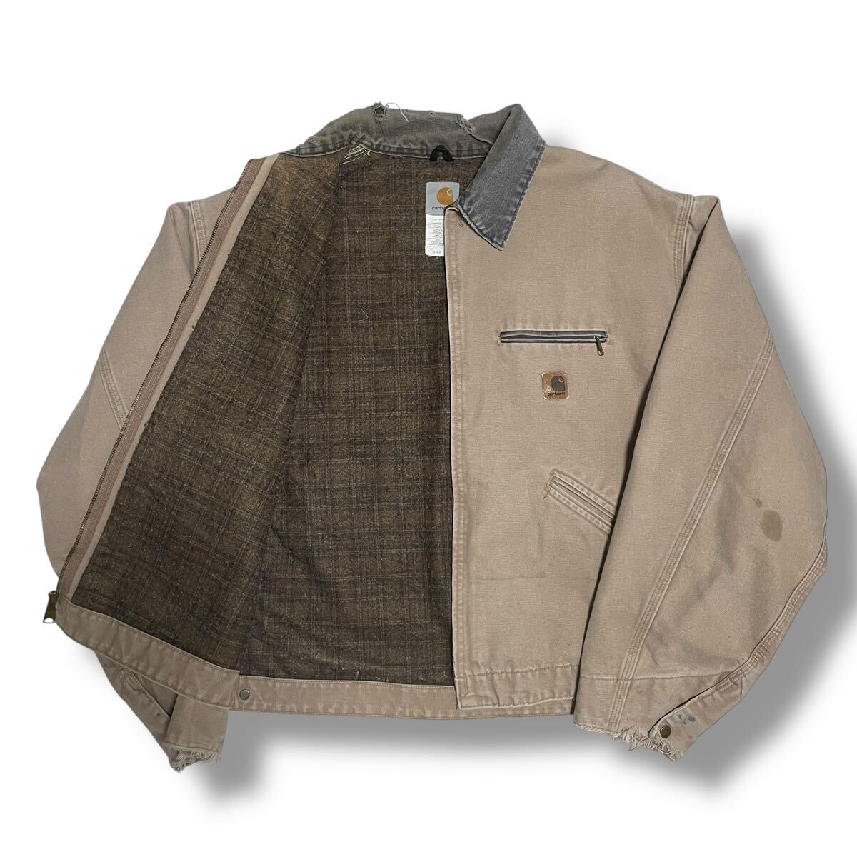 90s usa製 アメリカ製 カーハート デトロイトジャケット Carhartt ダックジャケット ベージュ ブラウン色拍卖