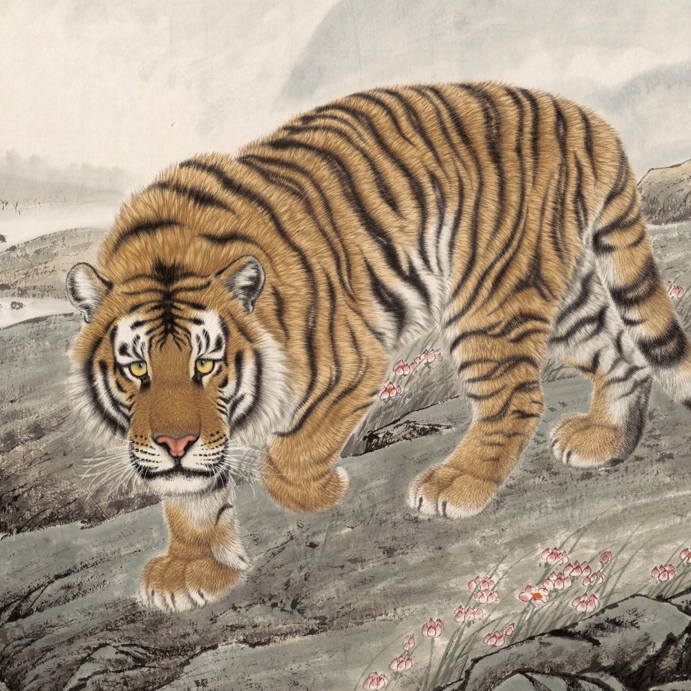 中国美術 中国水墨画 トラ 虎 リビング 大判 掛軸 縦軸 学習見本 表装なし 絹布 画芯 鑑賞 装飾 90*50cm 印刷 zh1649拍卖