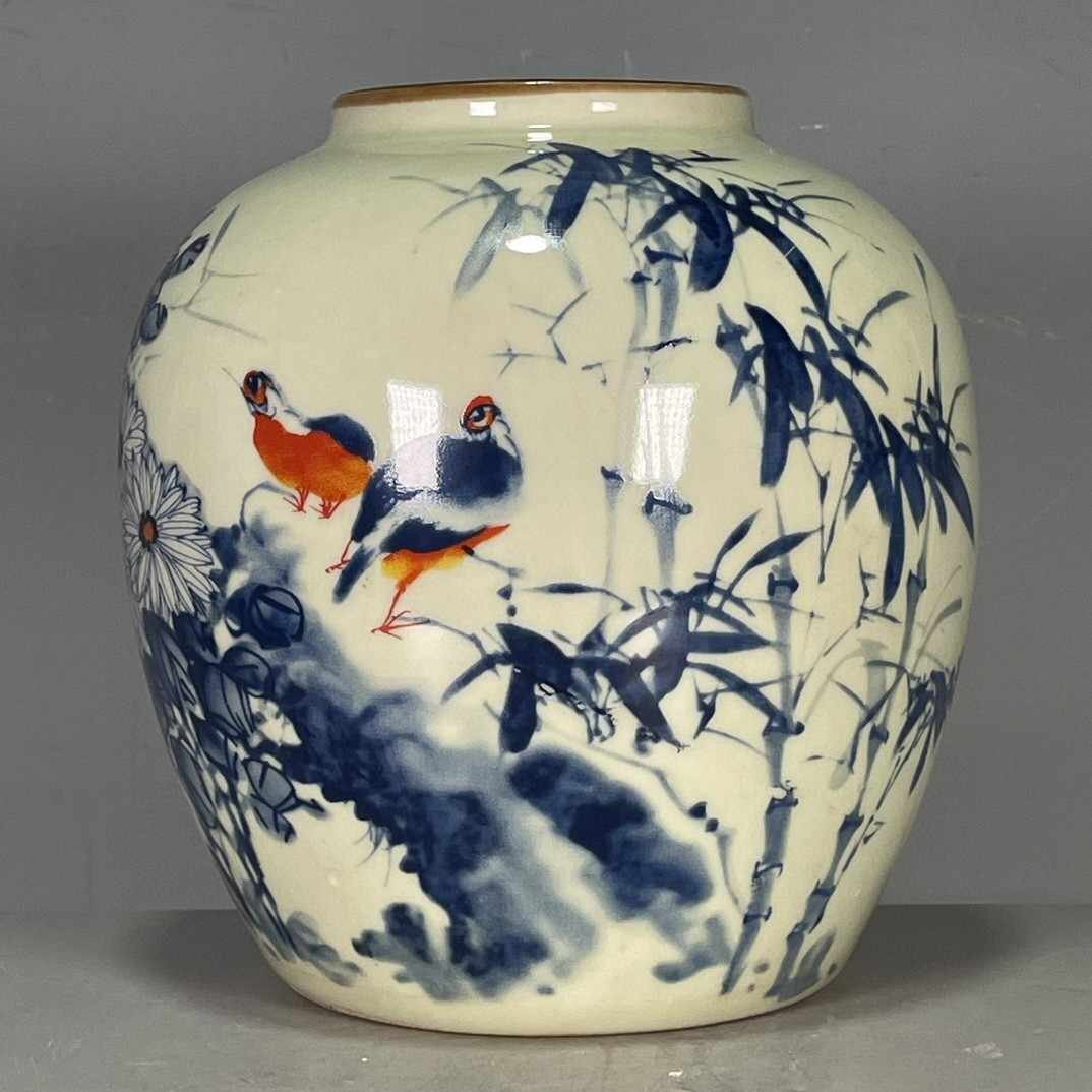 超美品! 缶 観賞缶 清 青花缶 安居楽業 還流缶 観賞 装飾 置物 賞物 中国陶磁 清 光緒 中国美術 磁器 外国還流拍卖