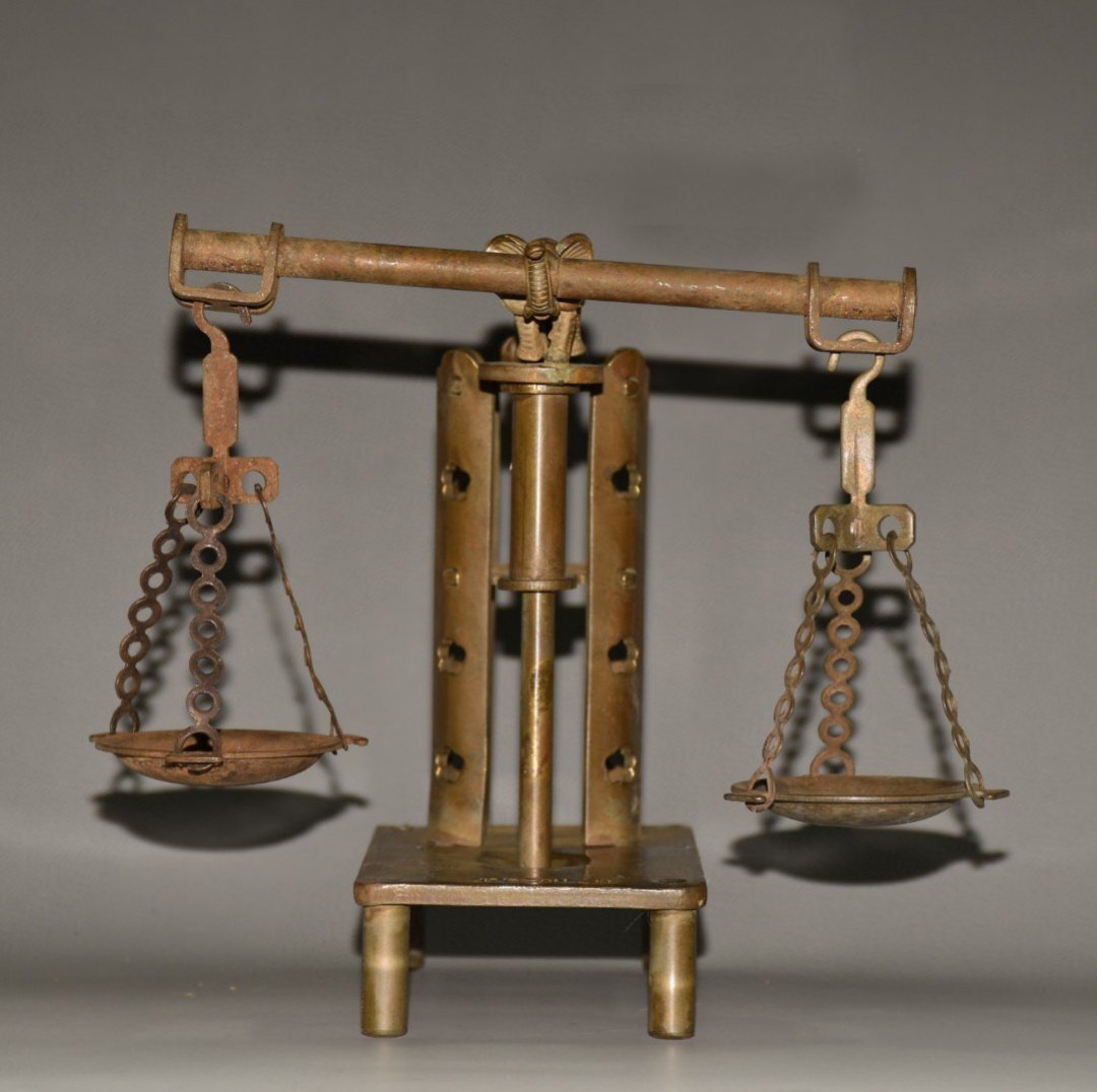 旧蔵 純銅 真鍮 象天秤 銅天秤 天地良心称 置物 護符開運 お守り 厄除け拍卖