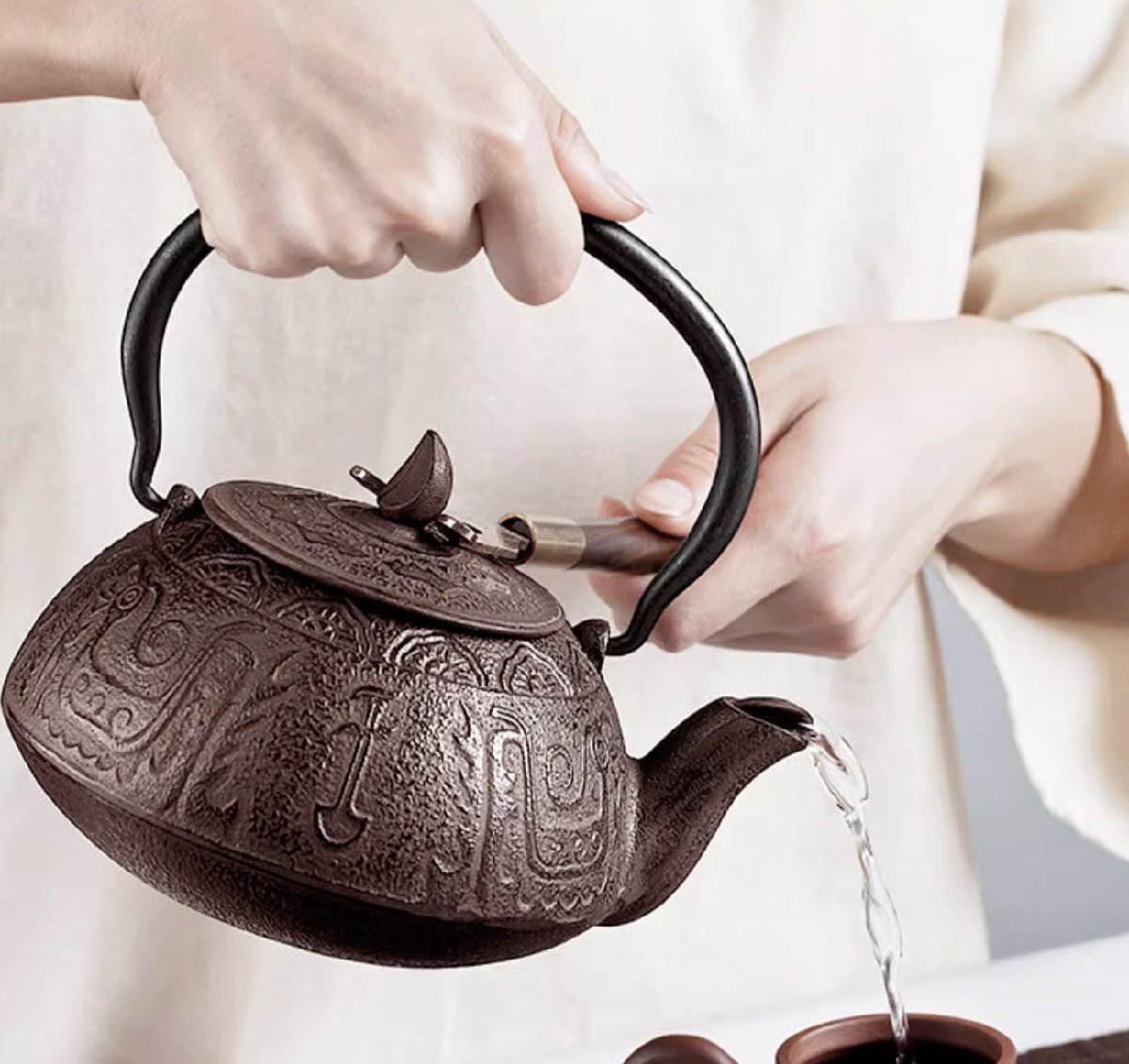 新品 鉄瓶 砂鉄 鉄器 鉄製 茶道具 獣紋 やかん 和食器 大容量 750ml 直火 IH対応 おまけ4点セット zh41拍卖