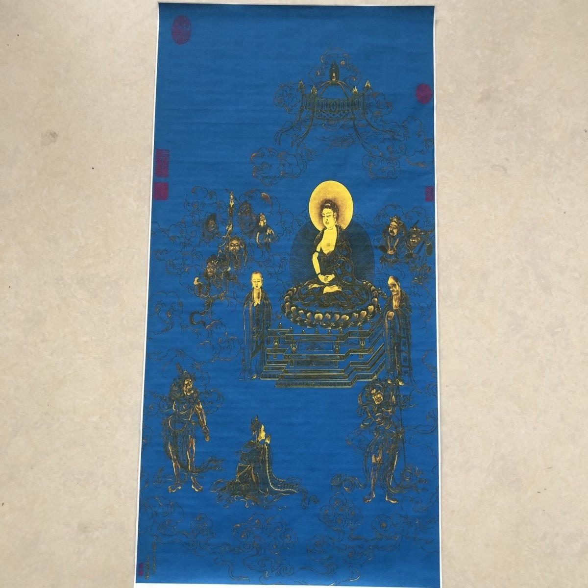 仏教美術 無量寿仏像画 仏教 丁観鵬 中国水墨画 表装なし 画仙紙 画芯 玄関画 鑑賞 装飾 郵便発送 70*35cm zh966拍卖