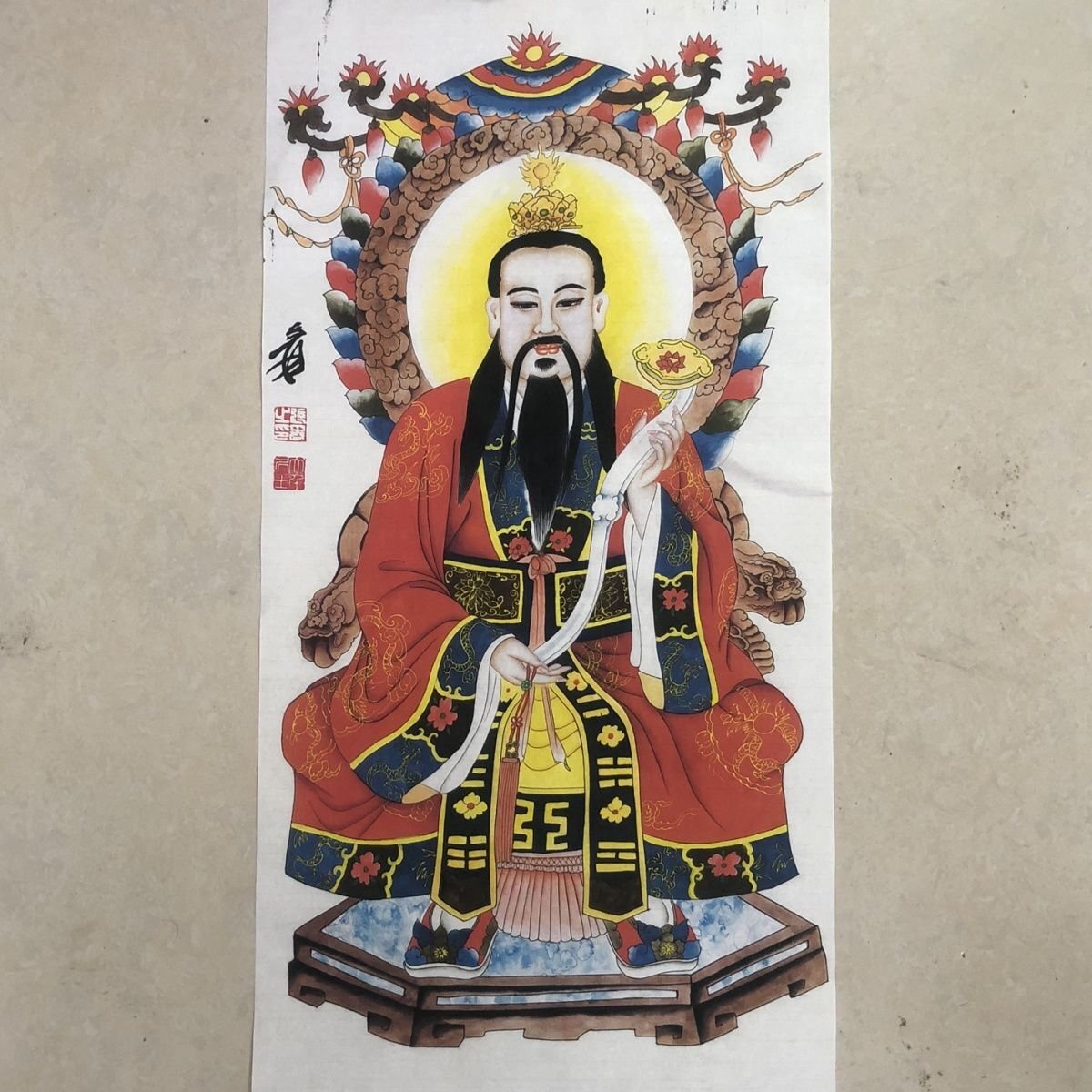 道教美術 三清図 道家美術 張大千 中国水墨画 表装なし 画仙紙 画芯 玄関画 鑑賞 装飾 郵便発送 70*35cm zh964拍卖