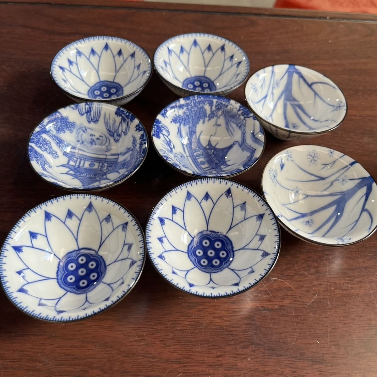 中国茶器8点セット 訳あり 在庫処分 傷あり 茶杯 青花 茶飲み 湯飲み笠形茶碗 茶道具お茶碗 中国茶道磁器 絵柄ランダム簡易包装ZH1783拍卖