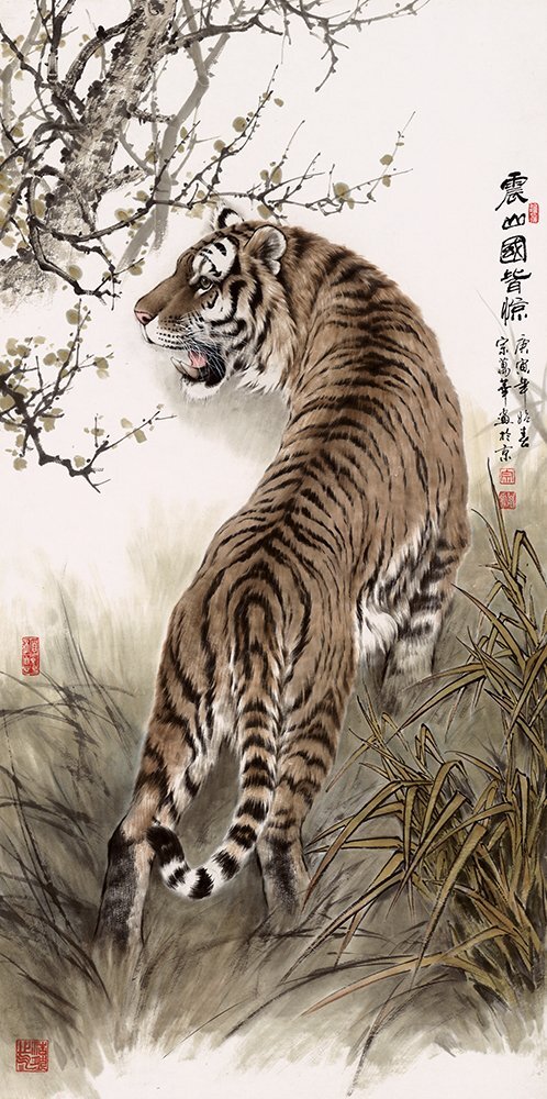 中国美術 中国水墨画 トラ 虎 リビング 掛軸 縦軸 学習見本 表装なし 絹布 画芯 鑑賞 装飾 50*100cm 印刷 zh1662拍卖