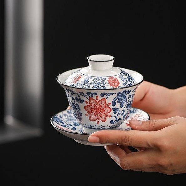 極美品 茶道具 青花茶碗 三才茶碗 青花縷枝蓮 茶飲み 湯飲み 中国カンフー茶道具 中国景徳鎮 お買い得 自宅用 簡易包装 箱なし zh1784拍卖