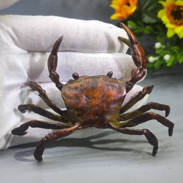 送料無料!銅器 カニ 茶寵 置物 カニ匹 青蟹 招財 吉祥 供養 装飾 収蔵拍卖