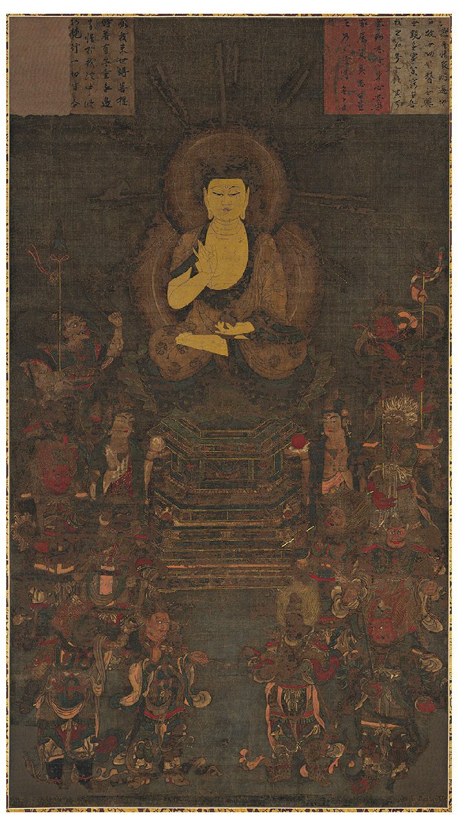 元 薬師如来 薬師仏 十二神将図 海外蔵 38.6 x 69 cm 仏教美術 仏像画名作 仏堂画 仏画 仏教美術 掛け物 仏堂 奉納 zhzx214拍卖