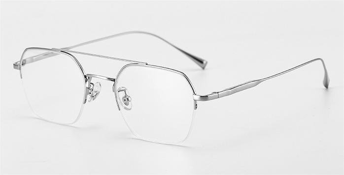 1円!新品!ハーフリム メガネフレーム 金属 度数なし 伊達メガネ 男女兼用 ファッションシルバー拍卖