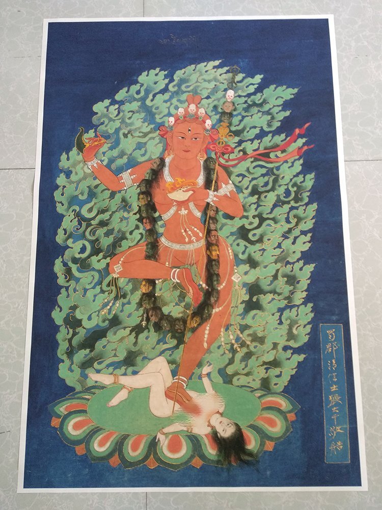 送料無料! 【宣紙画芯】張大千 チベット仏教 密宗 チベット空行母図仏像 コンチャマ dakini 仏図 縦幅 空行母 掛け物 未表装zhzx168拍卖