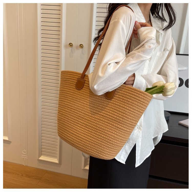 新品 トートバッグ 大容量 通勤通学 ハンドバッグ コットンロープ 編み 手持ち pp583拍卖