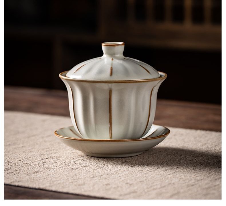 お買い得 極美品 茶道具 汝窯茶碗 開片三才茶碗 茶飲み 湯飲み 中国カンフー茶道具 中国景徳鎮 自宅用 簡易包装 箱なし オフホワイトzh1756拍卖