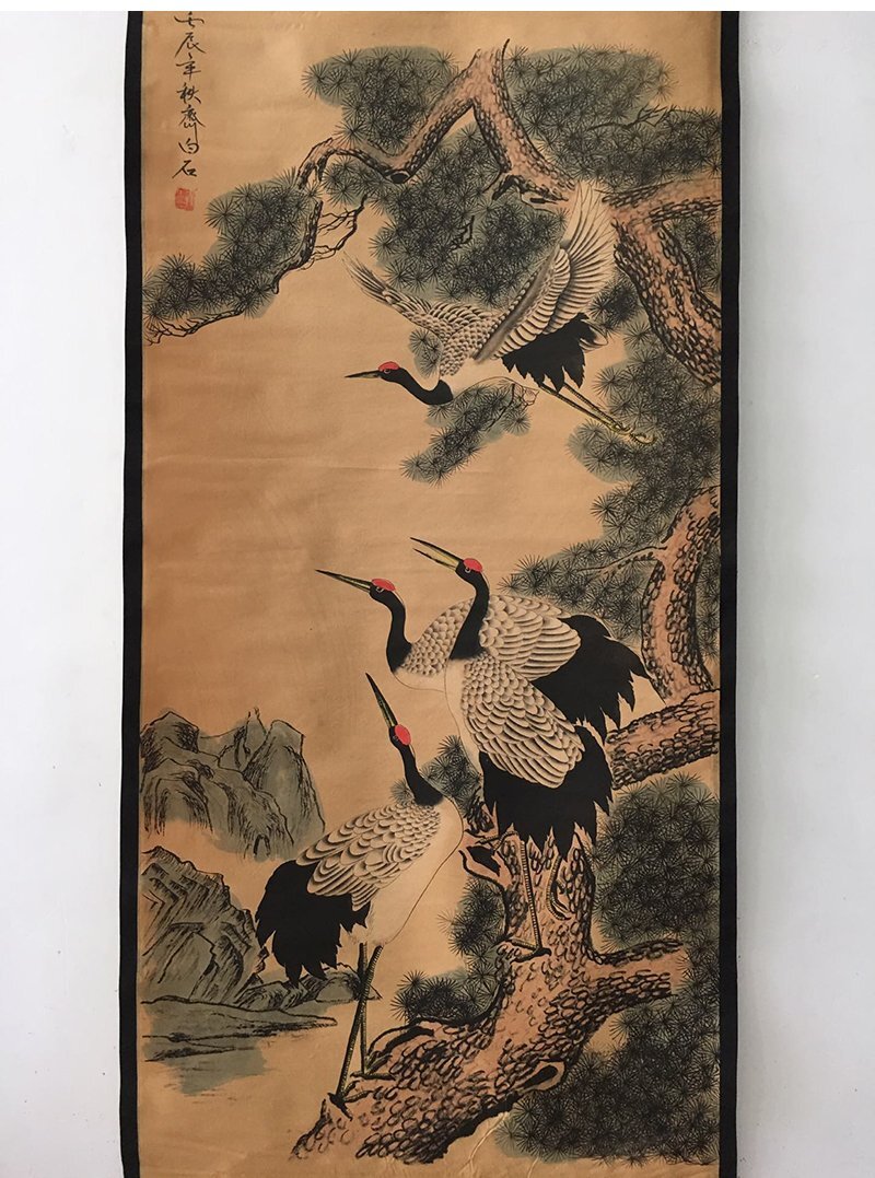 中国書画 掛軸 「鶴 図」 立軸 中堂画 装飾 掛絵 中国美術品 巻物 収蔵品 コレクション fgzh001拍卖