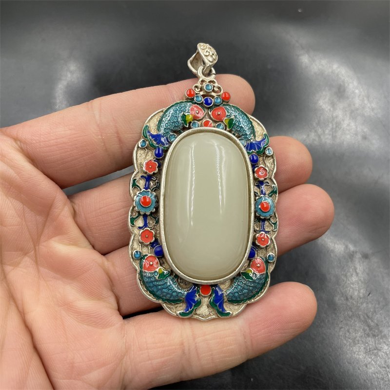 送料無料! チベット モザイク 卵型 ペンダント 飾り ネックレス 裝身具 装飾 中国美術品fgcq250拍卖