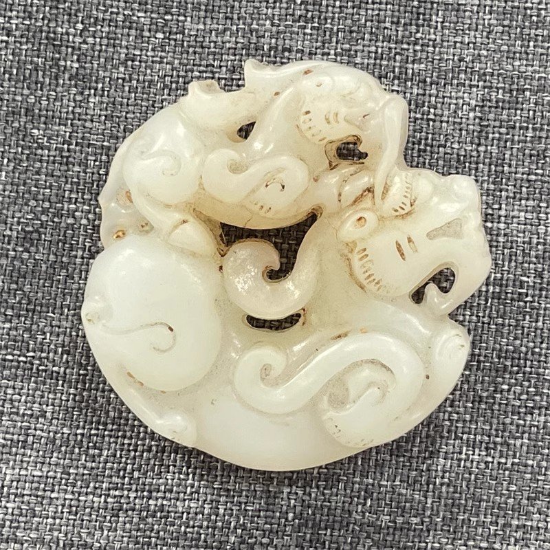 送料無料!珍品 旧蔵 和田玉 玉細工 貔貅紋図 玉璧ブランド ペンダント 観賞 置物 fgcq090拍卖