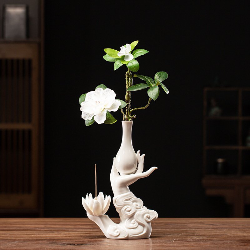 送料無料!祥雲仏手 仏手花瓶 蓮 観音浄瓶 磁器セラミックス 白磁 徳化窯 仏教美術 置物 供養 装飾 収蔵cdp248拍卖