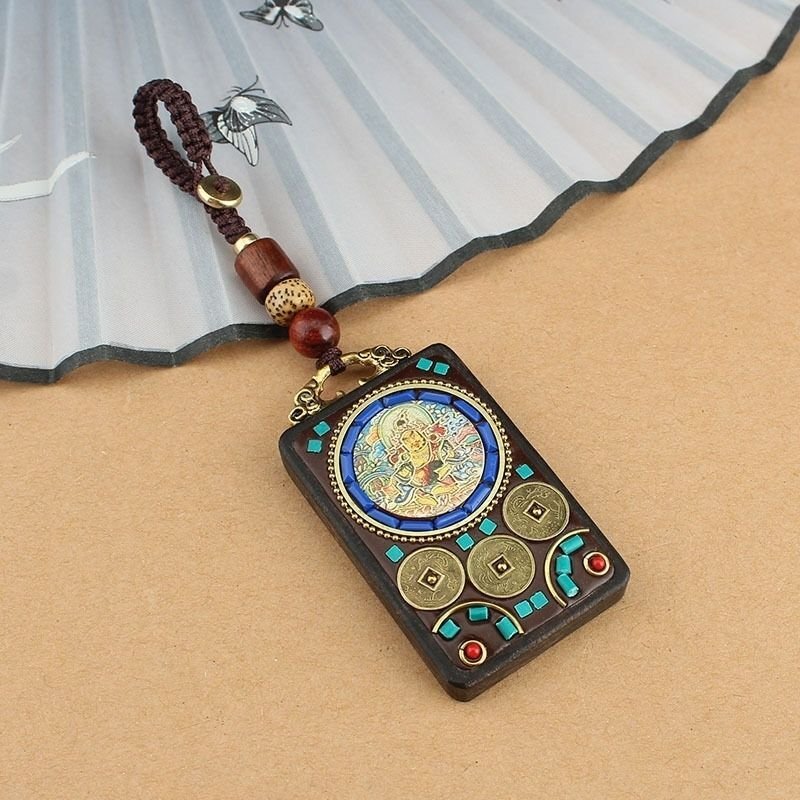 御守り ネパール 東密チベット式 ドンカー 仏牌 プレート 天眼 ストラップ 天然石使用 キーホルダー 密教 風水 魔除け 手作業 ZH1672拍卖