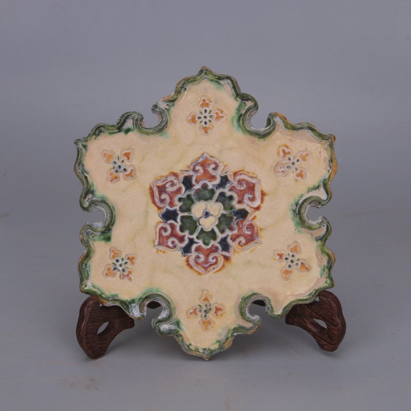 高品質 ! 唐三彩 色絵 六方磁器 陶芸 お皿 観賞皿 磁器 陶磁器 観賞 置物中国陶磁 収蔵品 鑑賞 中国美術品景徳鎮 fgcq064拍卖