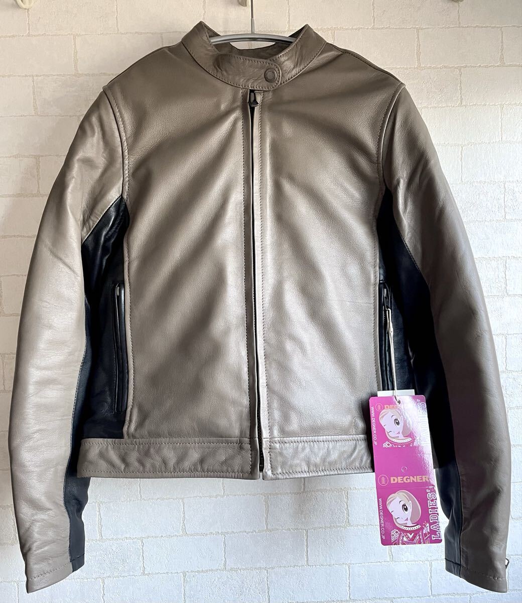 タグ付 デグナー DEGNER★レザーバイカラージャケット ベージュ サイズS★革ジャン ライダーズジャケット レディース 拍卖