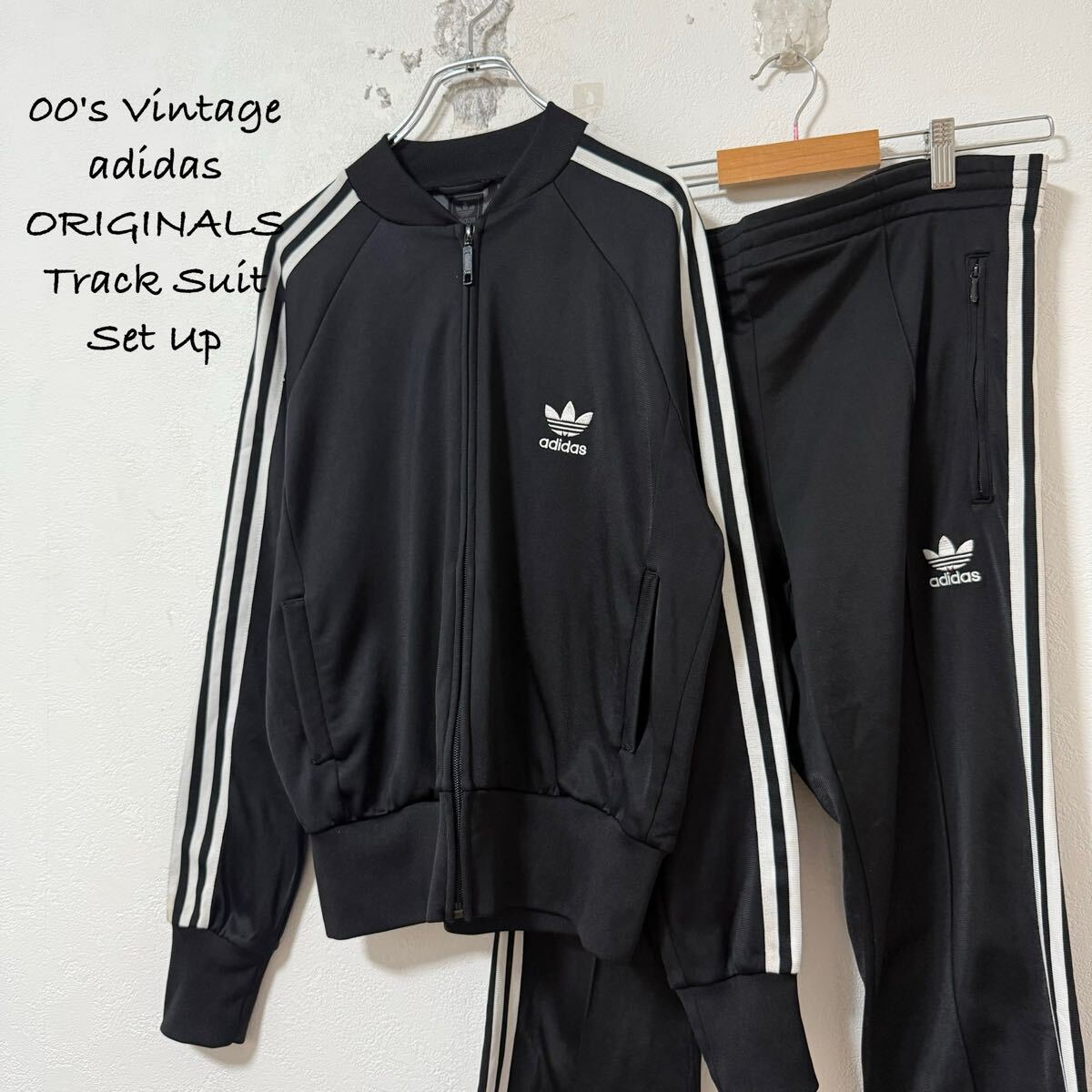 adidas/アディダス★ジャージ上下セットアップ★ブラック/黒★上ML下LXL拍卖