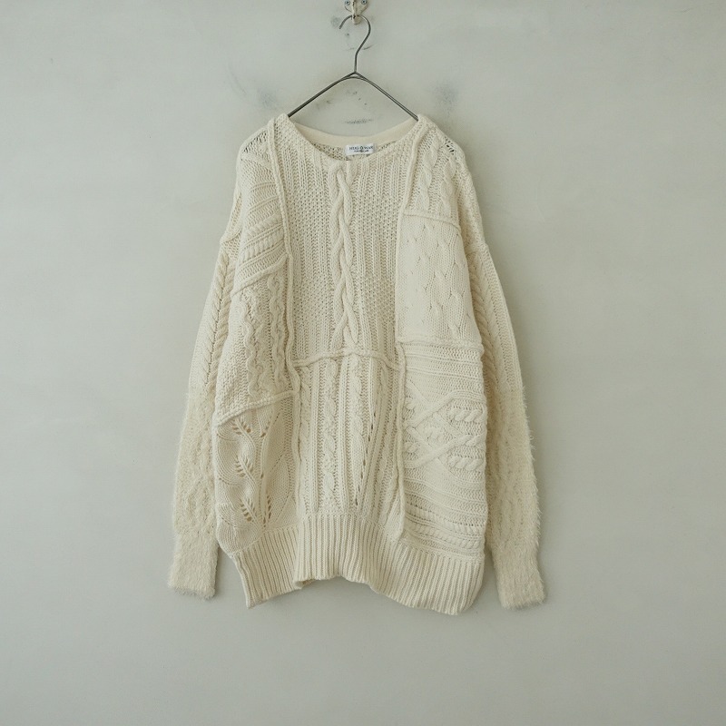 ハグオーワー Hug O War *ウールカシミヤ混ニットプルオーバー*アイボリーケーブル編み透かし編セーター(25-2510-228)【20K52】拍卖