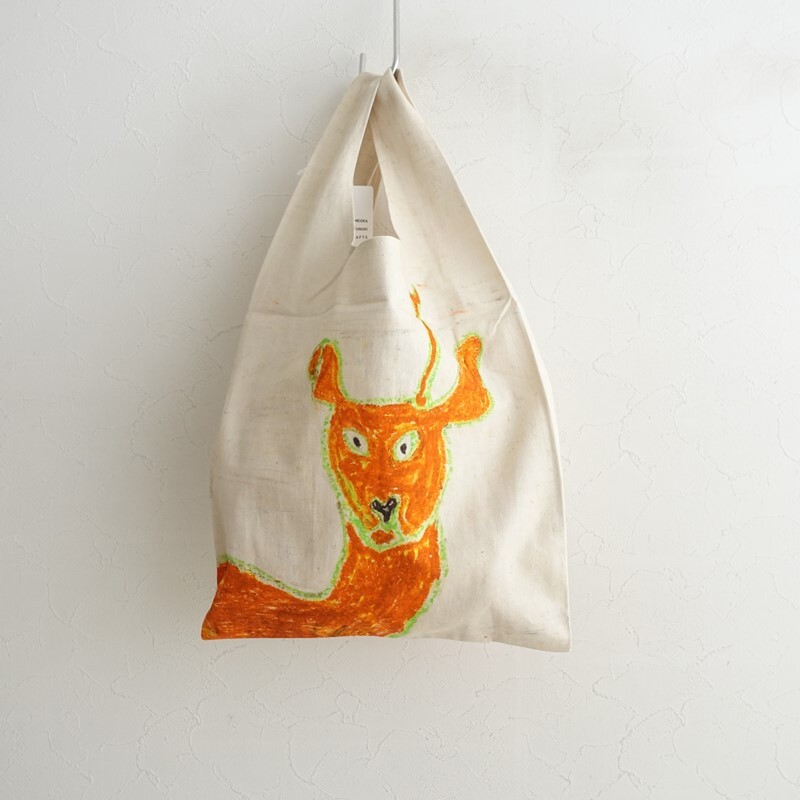 【未使用】ozasa itsuo 小笹逸男 *鹿一本角マルシェバッグ*エコかばん手提げかめおか みずのき美術館 (ba11-2510-114)【61K52】拍卖