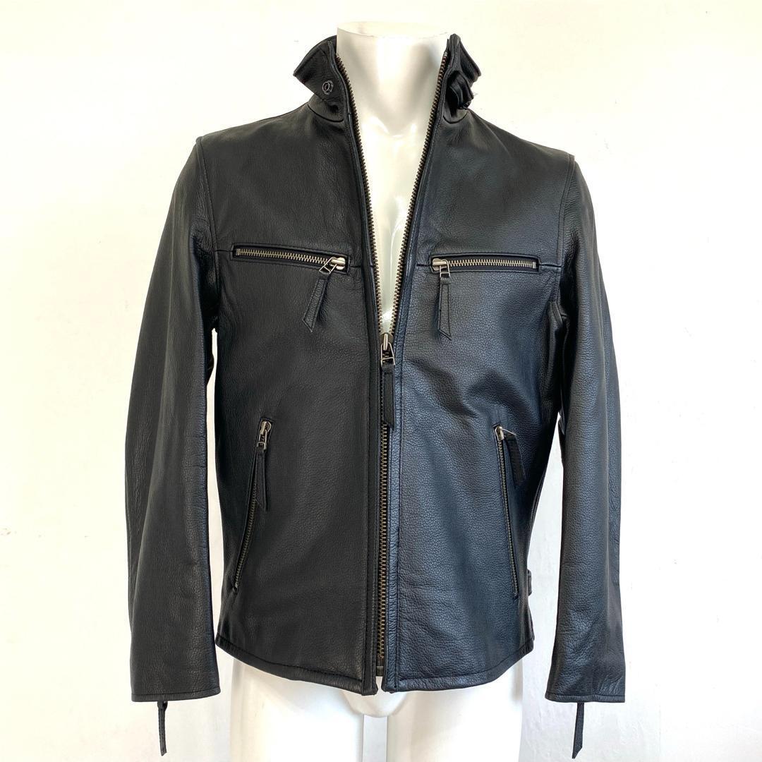 【高品質】新品 ブラック シングルライダース L レザージャケット 牛革 黒 メンズ 男性 高級 本革 大人 ダンディ 冬 防寒拍卖