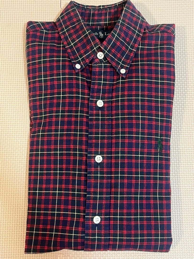 美品【定価22,000円】 Ralph Lauren 長袖チェックシャツ Ralph Lauren ラルフローレン チェックシャツ コットン ネイビー レッド拍卖