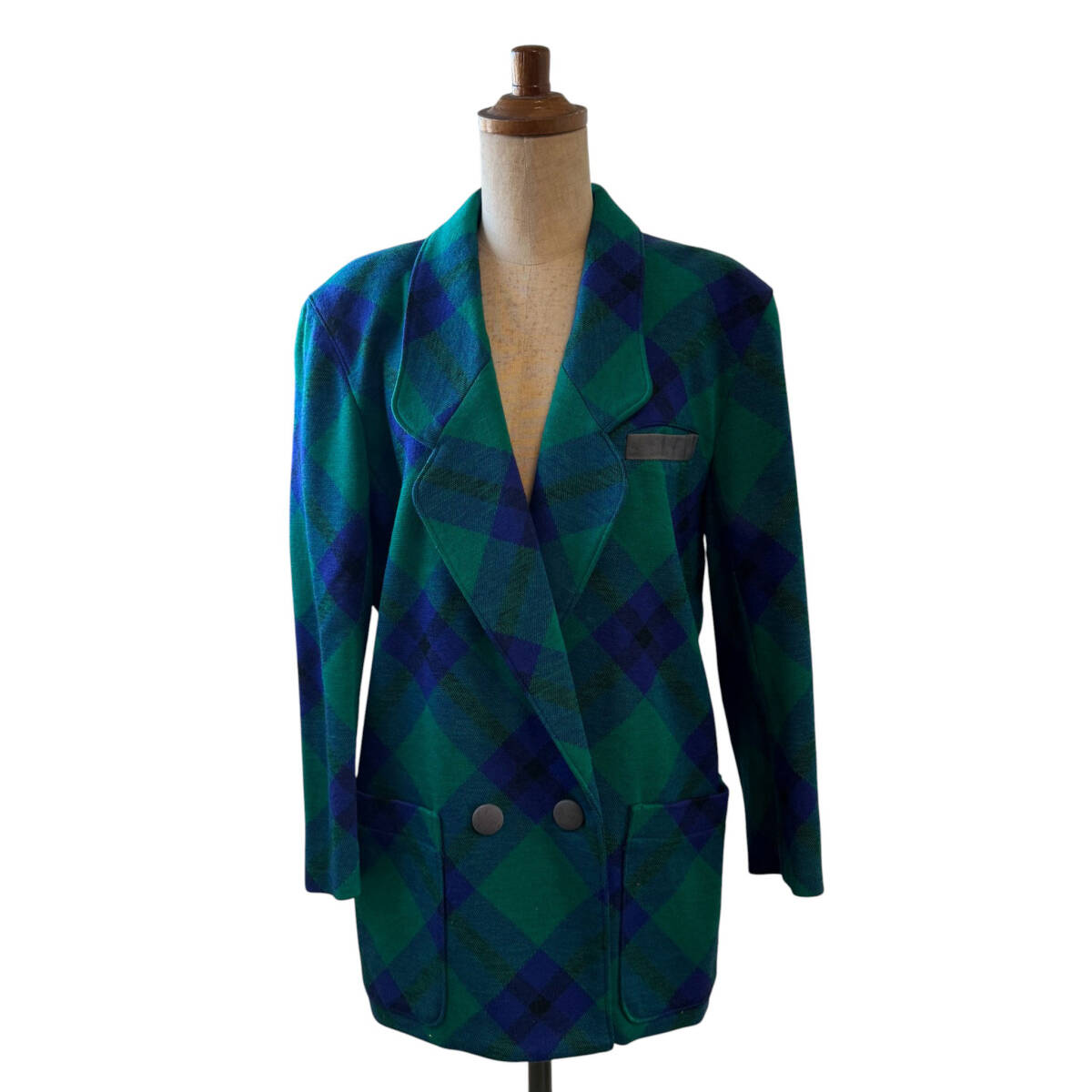 M7-1532 当時物 レナウンルック ウール ダブル ジャケット 11号 グリーン レディース バブリー衣装 昭和レトロ拍卖