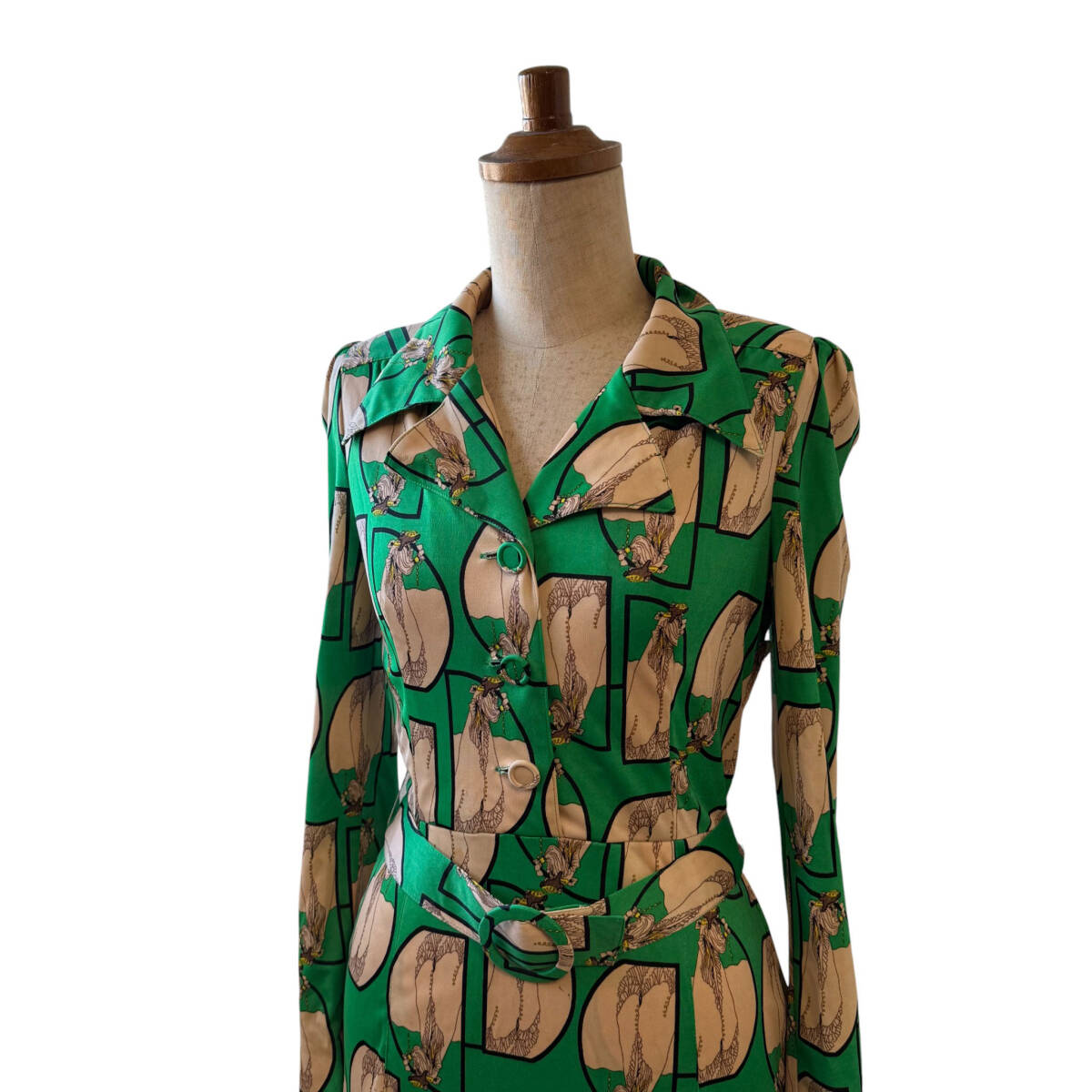 M7-1534 当時物 ELLE PARIS ワンピース ベルト付 バブリー衣装 昭和レトロ拍卖