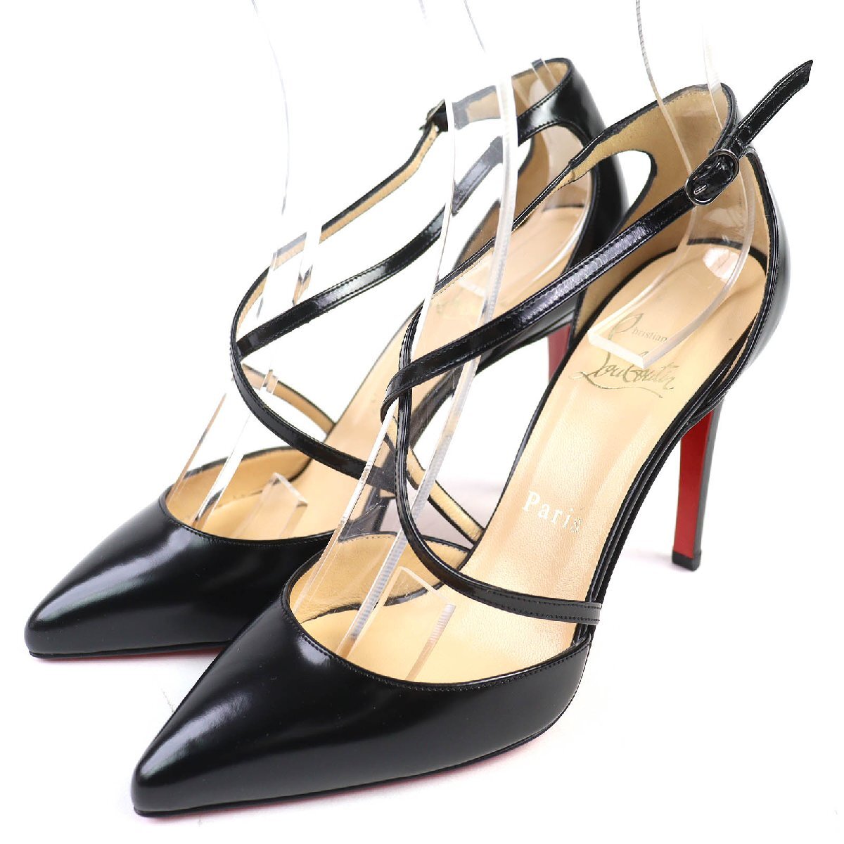 未使用品△Christian Louboutin クリスチャンルブタン CROSSPIGA 100 JAZZ レザー ポインテッドトゥ パンプス ブラック 35 箱・保存袋付拍卖