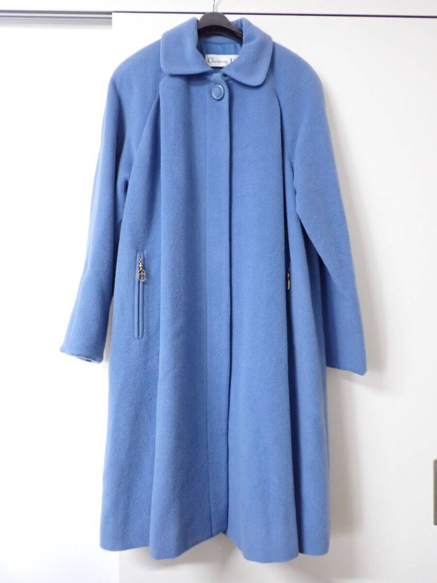 M735/14G〇Christian Dior クリスチャンディオール Dロゴ チャーム Aライン コート 水色 中古品〇拍卖