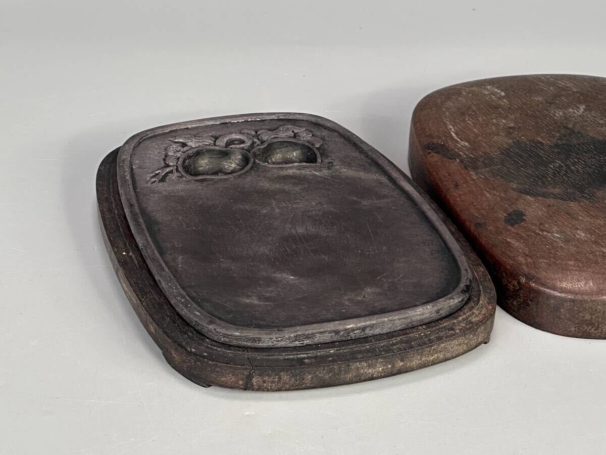 UN5-4 中国美術 文房具 書道具 桃文端渓硯 古硯 硯 拍卖