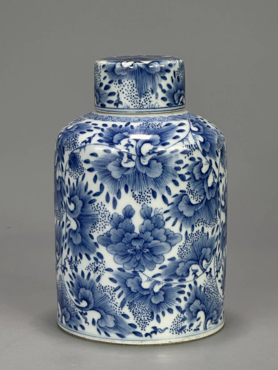 UN11-17K 中国美術 煎茶道具 茶器 青花花卉文茶壺 染付茶入 時代 古物 唐物拍卖