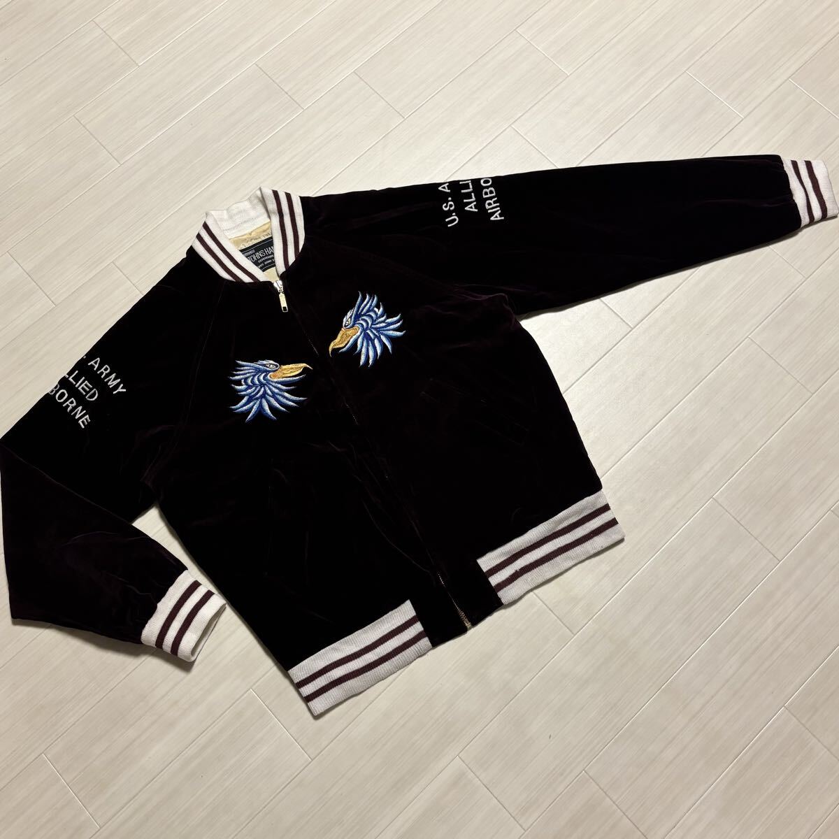 ● OCTOPUS ARMY 1986 オクトパスアーミー ヴィンテージ スカジャン 鷲 鷹 刺繍 ボルドー 赤茶 スタジャン 当時物 ビンテージ アウター 90s拍卖