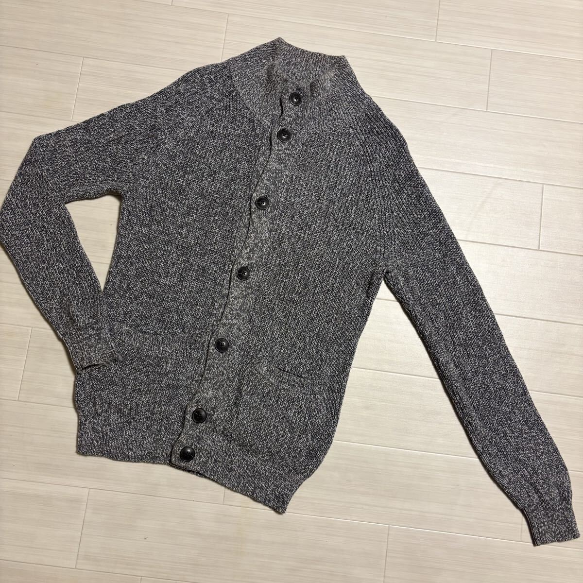 ● UNIQLO ユニクロ 柔らかコットン 綿100% ニットセーター カーディガン メンズ Mサイズ アウター 長袖 グレー 拍卖