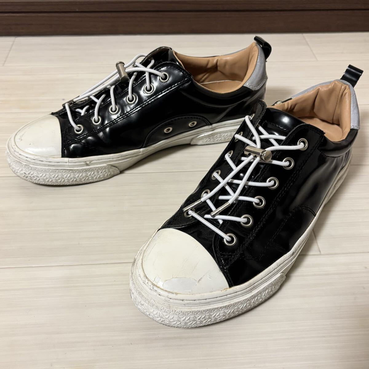 ● SLACK スラック 27.5cm メンズ スニーカー ローシューズ 靴 黒色 ブラック ホワイト グレー 反射材 US9.5 UK8.5 EUR42.5 CM27.5拍卖