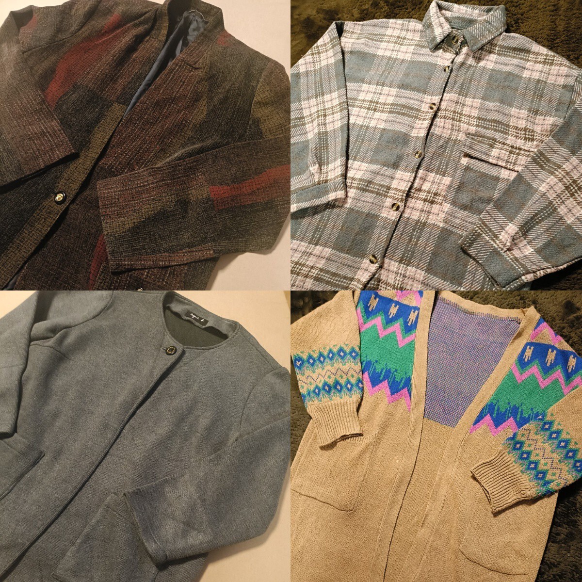 レトロ ジャケット カーディガン チェックシャツ トップス4点セット おまとめ拍卖