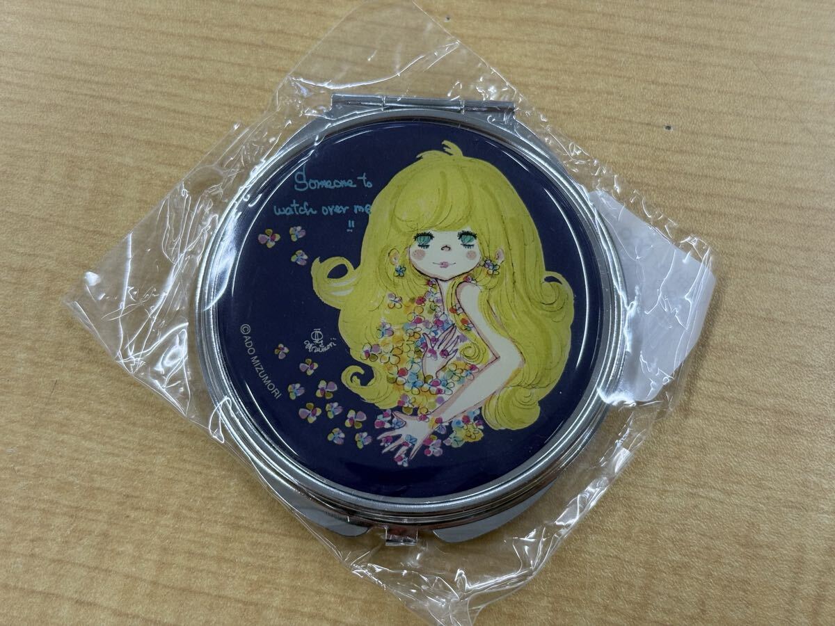 n ネコポスA 水森亜土 コンパクトミラー サムワン 手鏡 ブルー AD-7664 ADO MIZUMORI 未使用 長期保管品拍卖