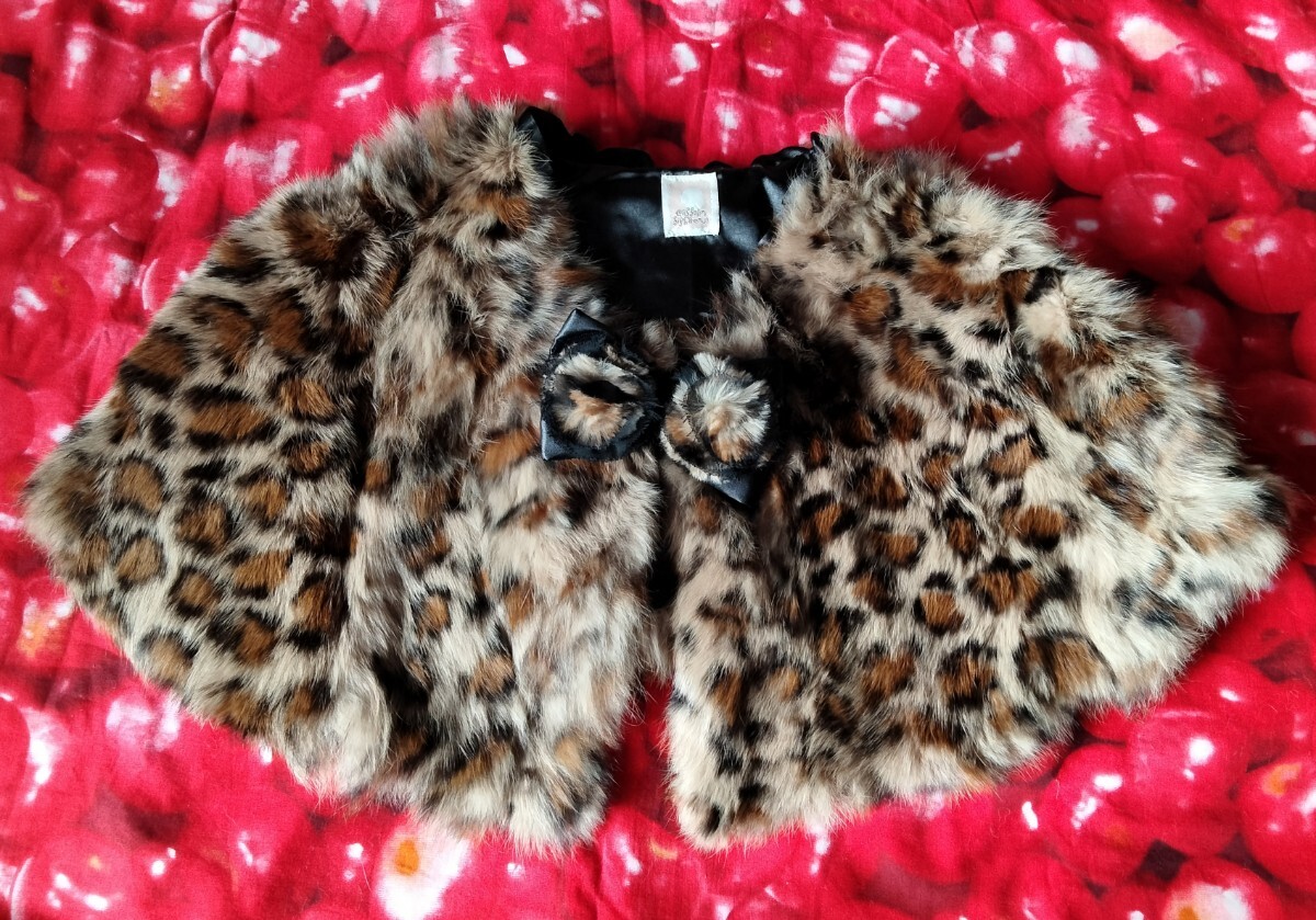送料230円 casselini fifth avenue ヒョウ柄 ケープ ボレロ 肩掛け リボン付き ファー キャセリーニフィフスアベニュー 羽織拍卖
