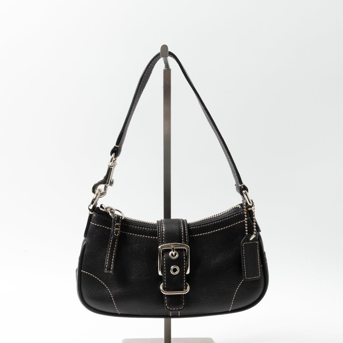 【1円スタート】COACH コーチ F30-7542 ハンプトンズ バックルデミ ハンドバッグ レザー 本革 ブラック 黒 シルバー レディース 手さげ 鞄拍卖