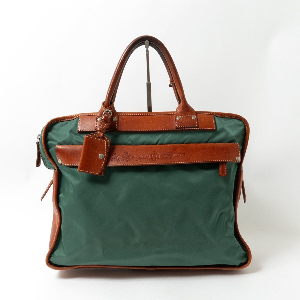【1円スタート】 Felisi フェリージ ビジネスバッグ 8637/2 レザー 本革 ナイロン グリーン ブラウン レザーチャーム メンズ 鞄 カバン bag拍卖