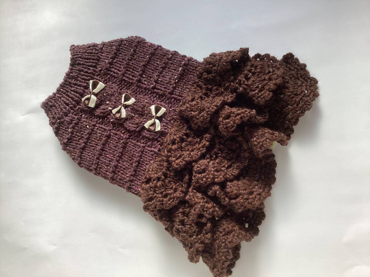12 ハンドメイド こげ茶 3段フリル ワンピース リボン付 胴32拍卖