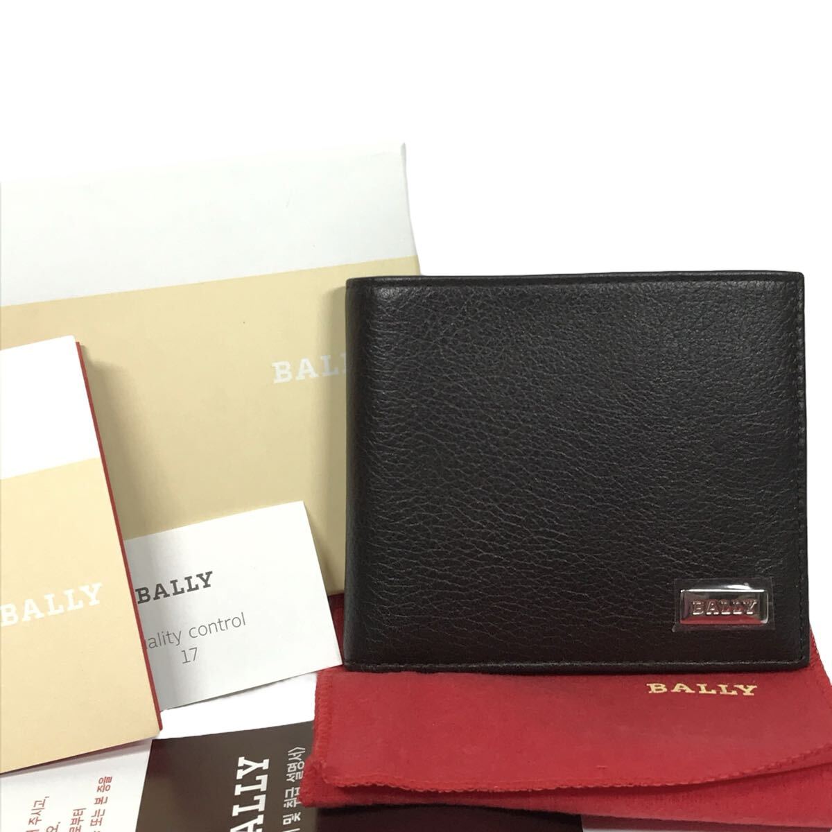 未使用品【バリー】本物 BALLY 2つ折り財布 ロゴ金具 二つ折り財布 札入れ コンパクトウォレット 本革 レザー 男性用 メンズ クロス 箱付拍卖