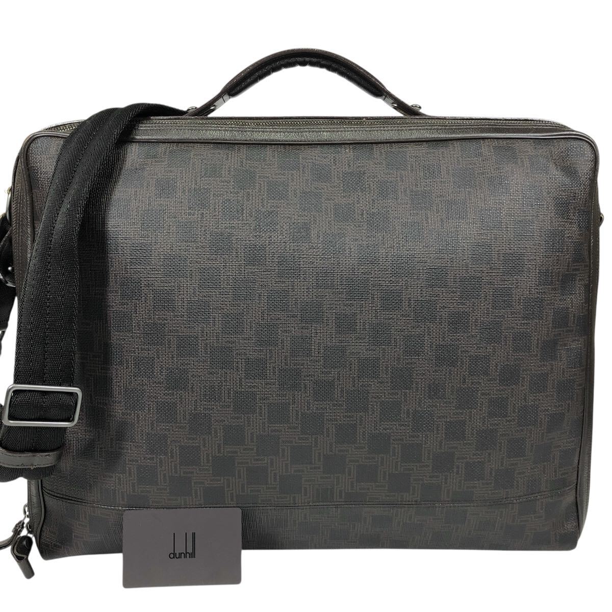 【ダンヒル】本物 dunhill ディーエイト柄 ビジネスバッグ ロゴ金具 2way ショルダーバッグ トラベル アタッシュケース PVC×レザー メンズ拍卖