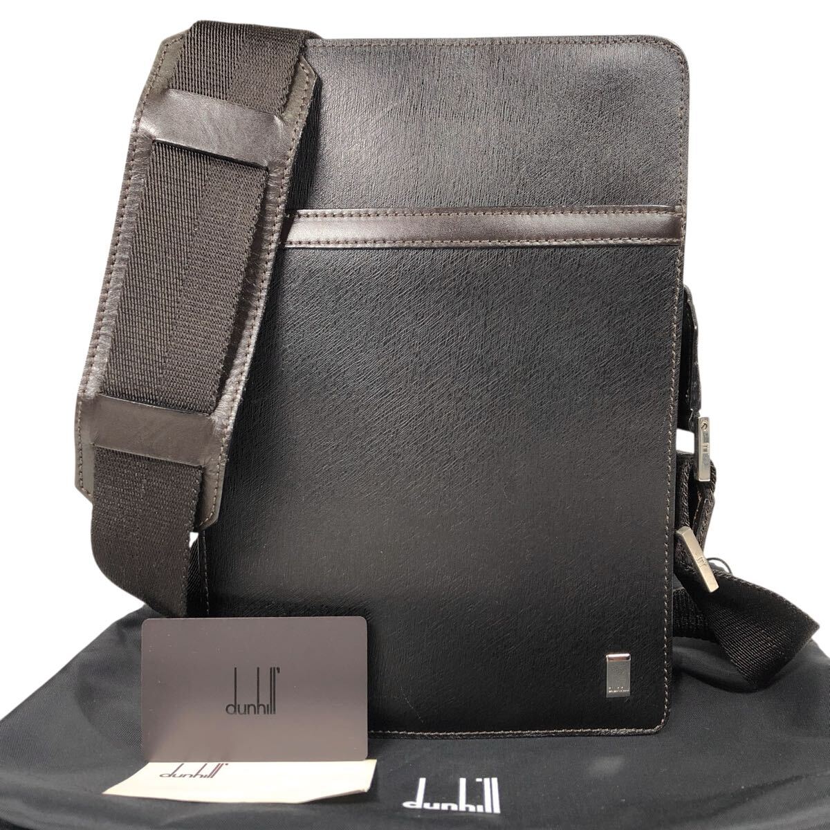 【ダンヒル】本物 dunhill ショルダーバッグ ロゴ金具 斜め掛け サコッシュ ポシェット 本革 レザー 男性用 メンズ イタリア製 保存袋拍卖