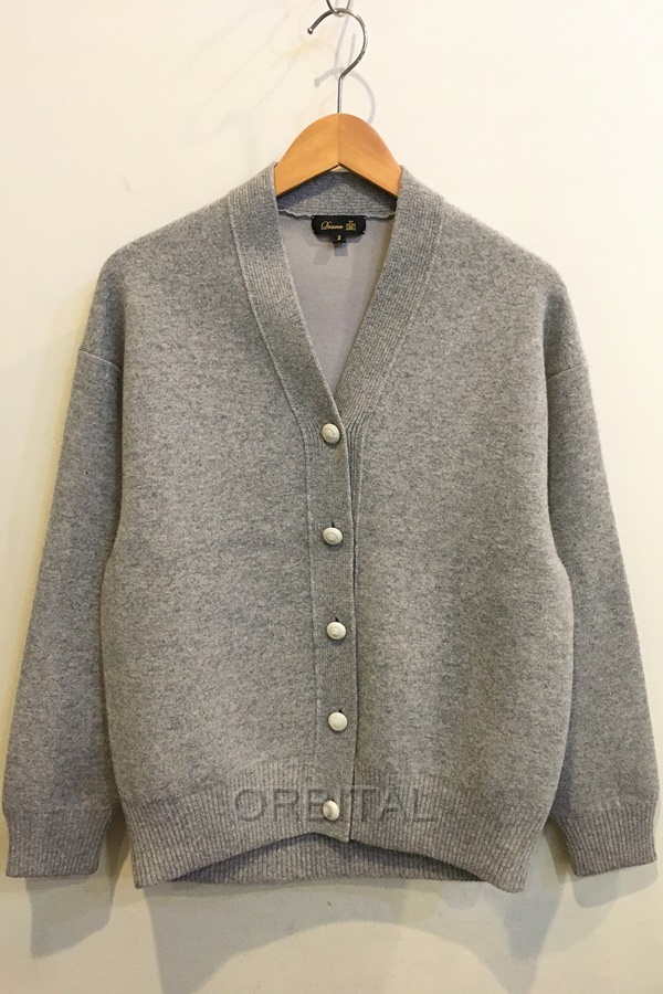 二子玉) Drawer ドゥロワー ダブルフェイス Vネック カシミヤカーディガン グレー レディース サイズ2 極美品拍卖