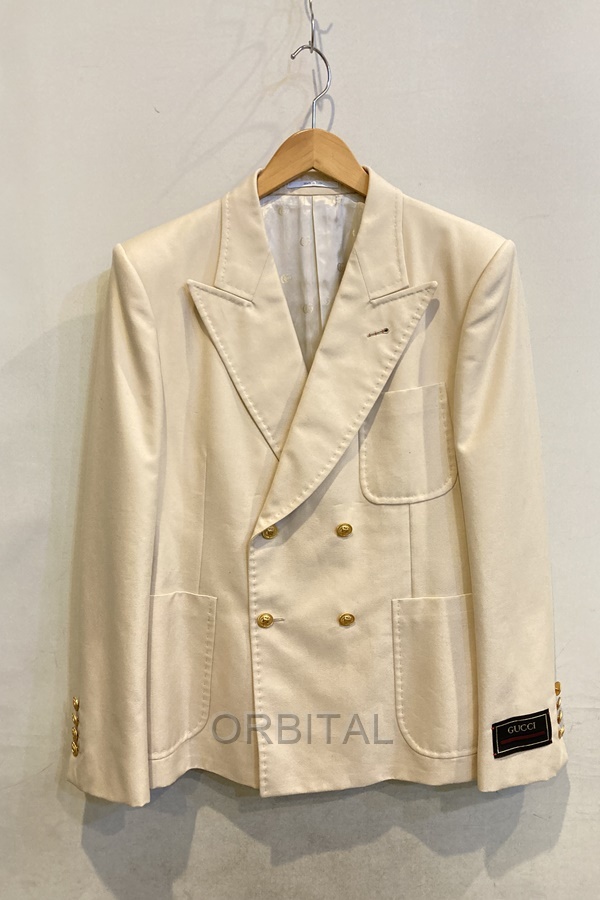 二子玉)GUCCI グッチ 未使用 コットンダブルブレストジャケット 金ボタン ブレザー ベージュ 722468 メンズ 50 ケリングジャパン拍卖