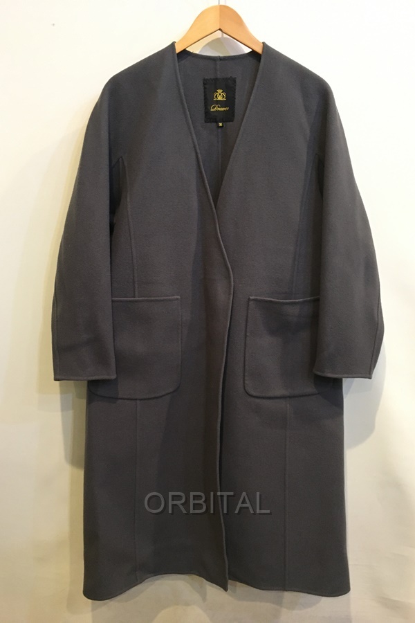 二子玉) Drawer ドゥロワー ケヌキムソウコート ウール ノーカラーコート グレー レディース 36 美品 定価¥154,000- 日本製拍卖