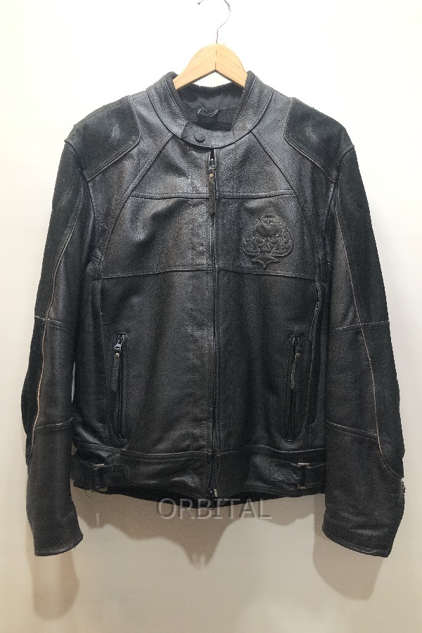 経堂) ハーレーダビッドソン HARLEY DAVIDSON スカル スペード ライダース レザージャケット 97088-12VM サイズM ブラック拍卖